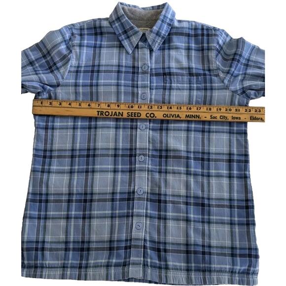 L.L.Bean Men’s M Fleece Lined Flannel Shirt Blue Plaid Button Front Long Sleeve - Picture 9 of 14